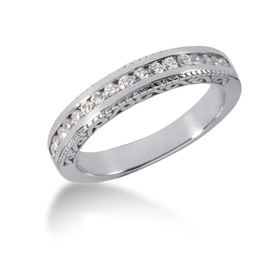 Vintage Engraved Diamond Channel Set Wedding Band in 14K White Gold (0.26 ct. tw.)