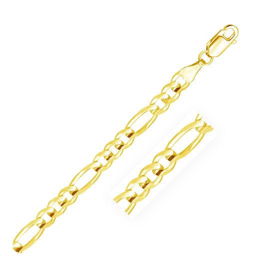 Solid Figaro Link Bracelet in 14K Yellow Gold (6.00 mm)