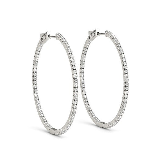 Slim Two Sided Diamond Hoop Earrings in 14K White Gold (1 1/2 cttw)