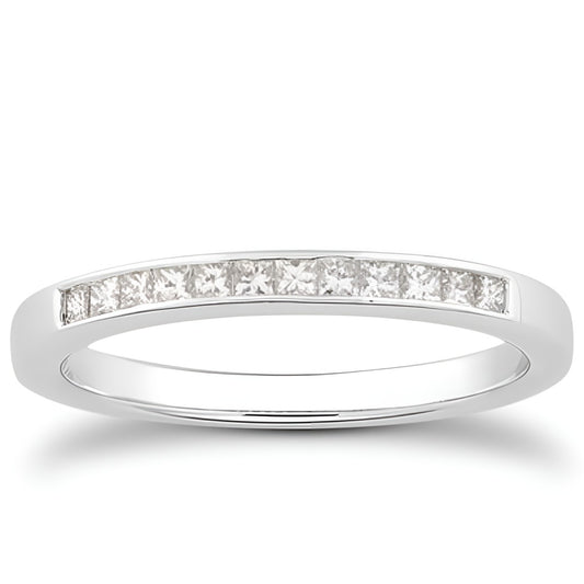 Channel Set Princess Diamond Wedding Band in 14K White Gold (0.21 ct. tw.)
