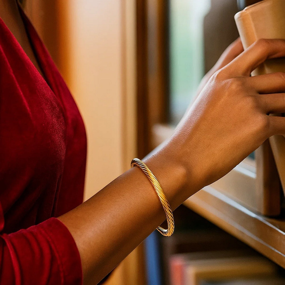 Twisted Cable Bangle in 14K Yellow Gold, worn