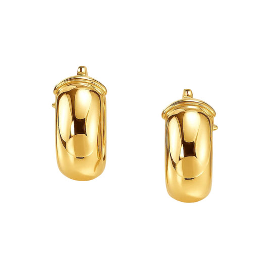 Small Wide Dome Hoop Earrings in 14K Yellow Gold