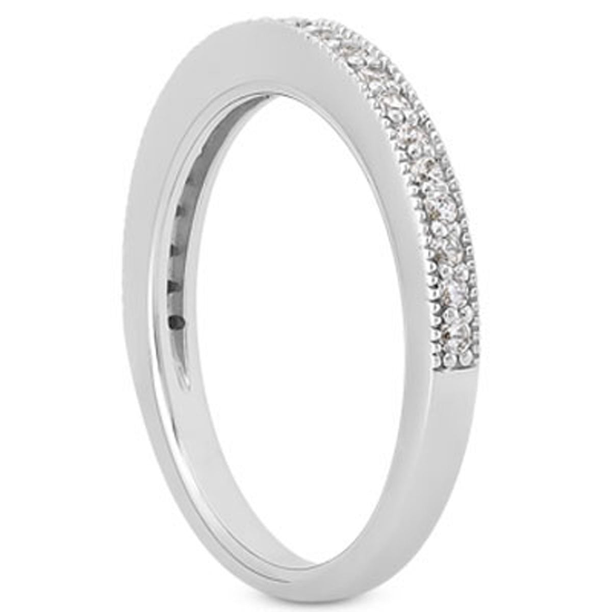 Pave Diamond Milgrain Wedding Band Set in 14K White Gold 1/2 Around