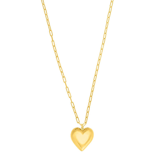Large Puffed Heart Long Necklace in Gold-Plated Silver