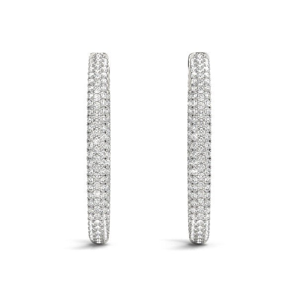 Diamond Hoop Double Sided Three Row Earrings in 14K White Gold (2 cttw)