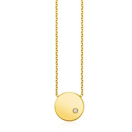 Polished Disc Diamond Necklace in 14K Yellow Gold
