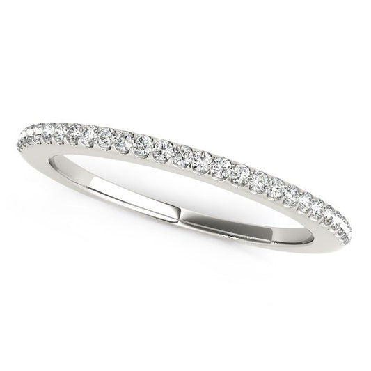 Pave Scallop Setting Diamond Wedding Band in 14K White Gold (1/8 cttw)
