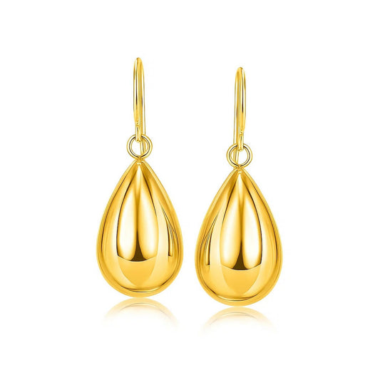 Puffed Teardrop Drop Earrings in 14K Yellow Gold