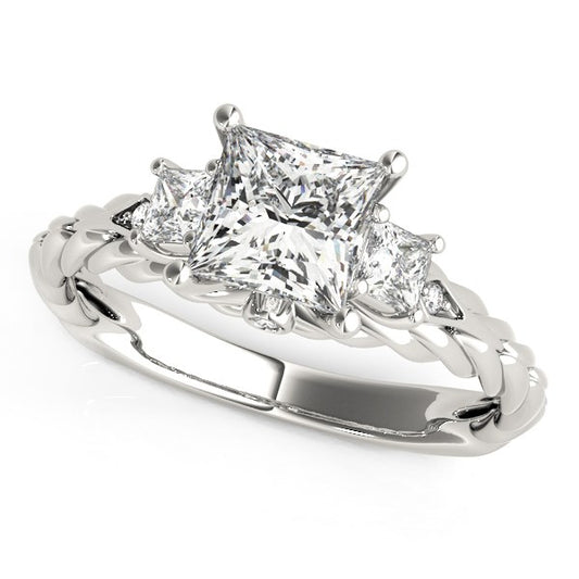 Princess Cut 3 Stone Antique Style Diamond Ring in 14K White Gold (1 1/8 cttw)