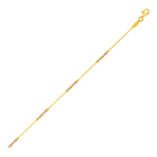 Textured Bead Anklet in 14K Tri-Color Gold
