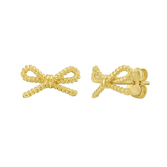 Rope Twist Bow Stud Earrings in 14K Yellow Gold