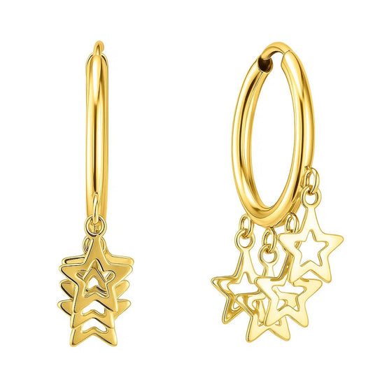 Star Charm Huggie Hoop Earrings in 14K Yellow Gold