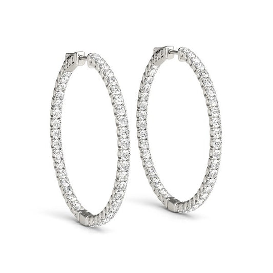 Diamond Hoop Earrings with Shared Prong Setting in 14K White Gold (2 cttw)