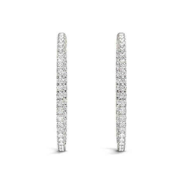 Diamond Hoop Earrings with Shared Prong Setting in 14K White Gold (2 cttw)