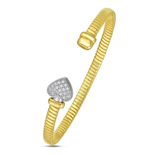 Pavé Diamond Heart Tubogas Cuff Bangle in 14K Two-Tone Gold