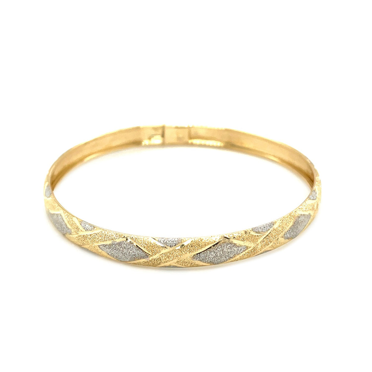 Geometric Diamond Motif Bangle in 10K Two-Tone Gold (6.00 mm)