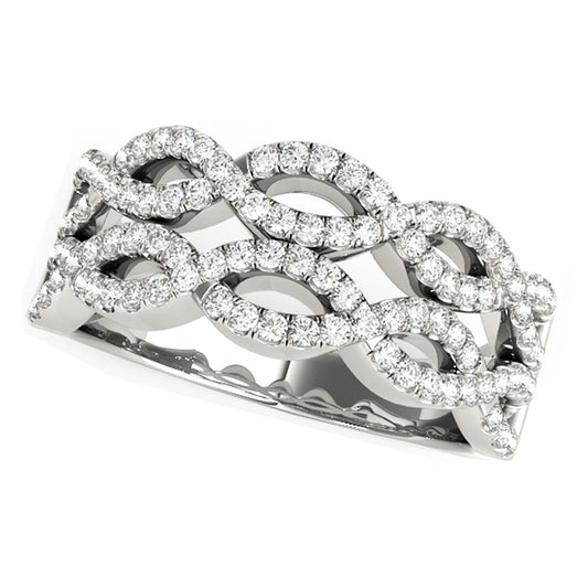 Double Interlocking Waves Diamond Ring in 14K White Gold (5/8 cttw)