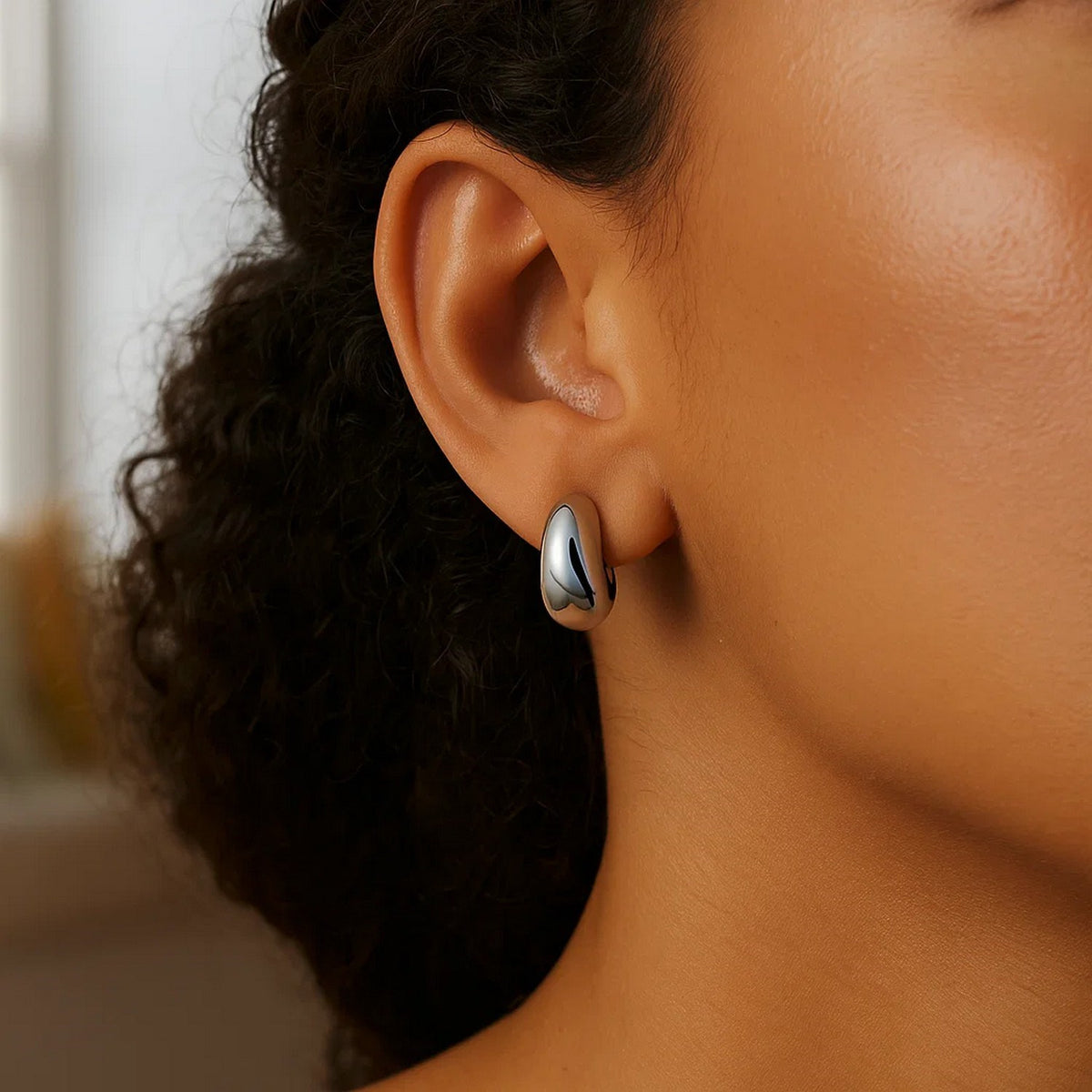 Twisted Puff C-Hoop Earrings in Sterling Silver