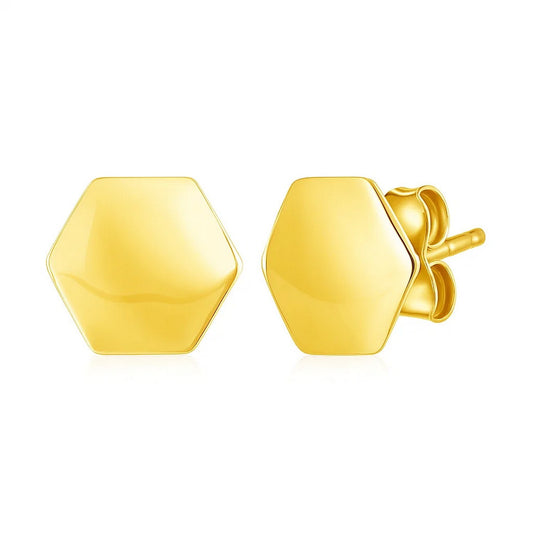 Polished Hexagon Stud Earrings in 14K Yellow Gold