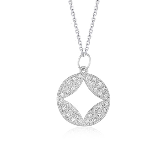 Diamond Studded Cut-Out Circle Pendant in 14K White Gold (1/3 cttw)