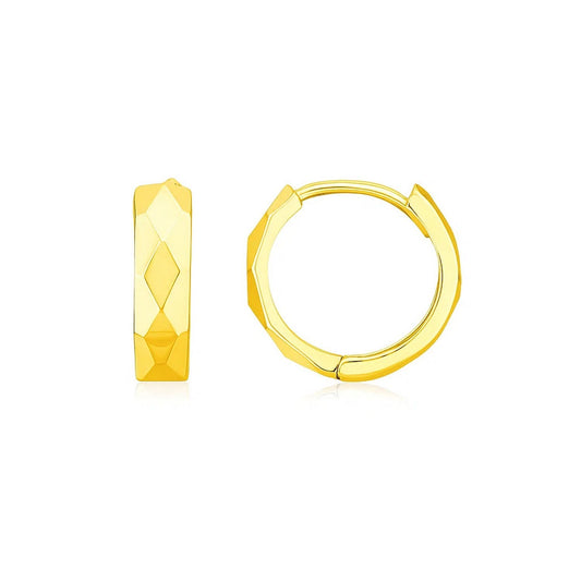 Faceted Huggie Hoop Earrings in 14K Yellow Gold