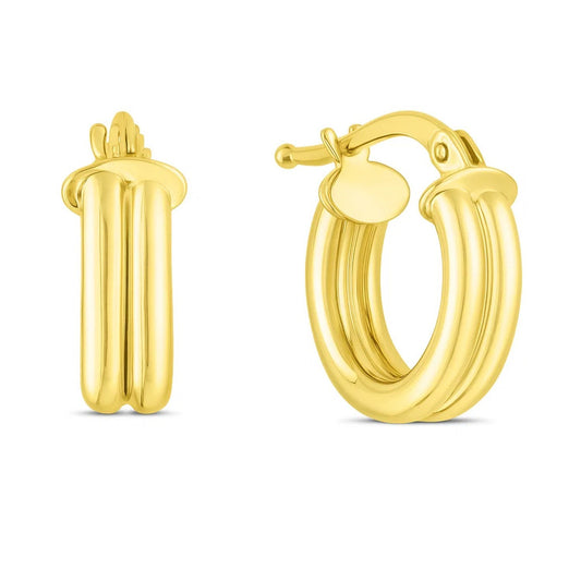 Double Row Huggie Hoop Earrings in 14K Yellow Gold
