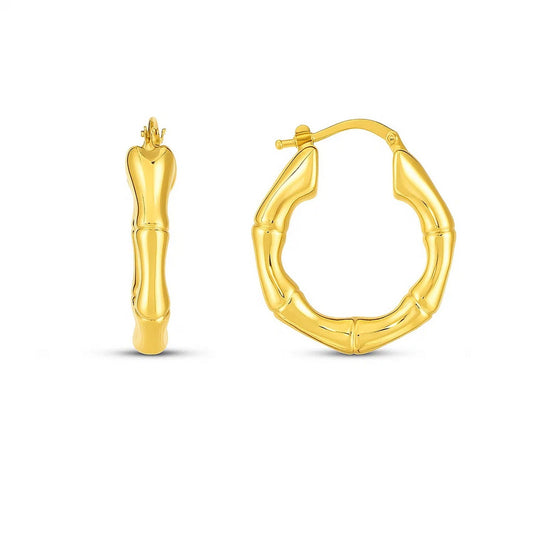 Bamboo Hoop Earrings in 14K Yellow Gold
