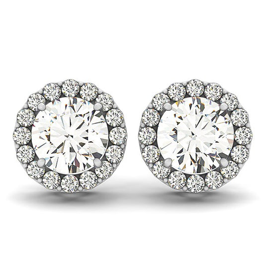 Four Prong Round Halo Diamond Earrings in 14K White Gold (1 1/6 cttw)