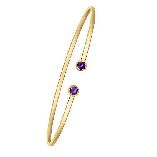 Amethyst Open Cuff Bangle in 14K Yellow Gold (2.00 mm)