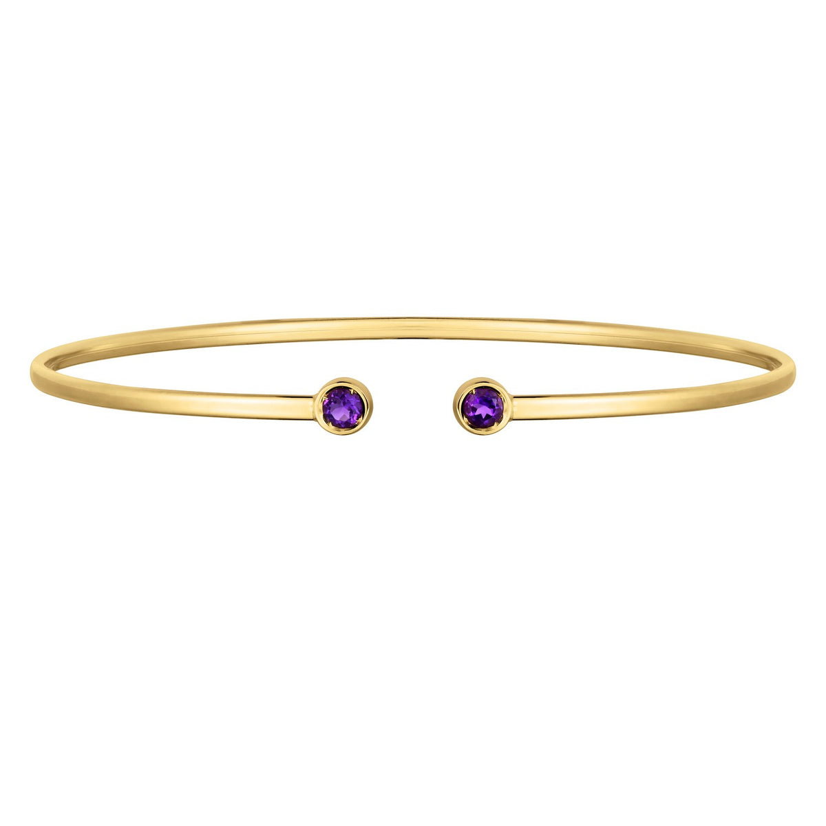 Amethyst Open Cuff Bangle in 14K Yellow Gold (2.00 mm)