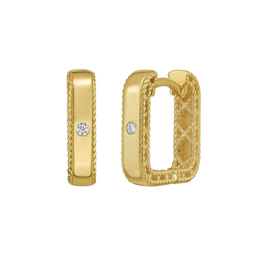 Diamond Square Huggie Earrings in 14K Yellow Gold