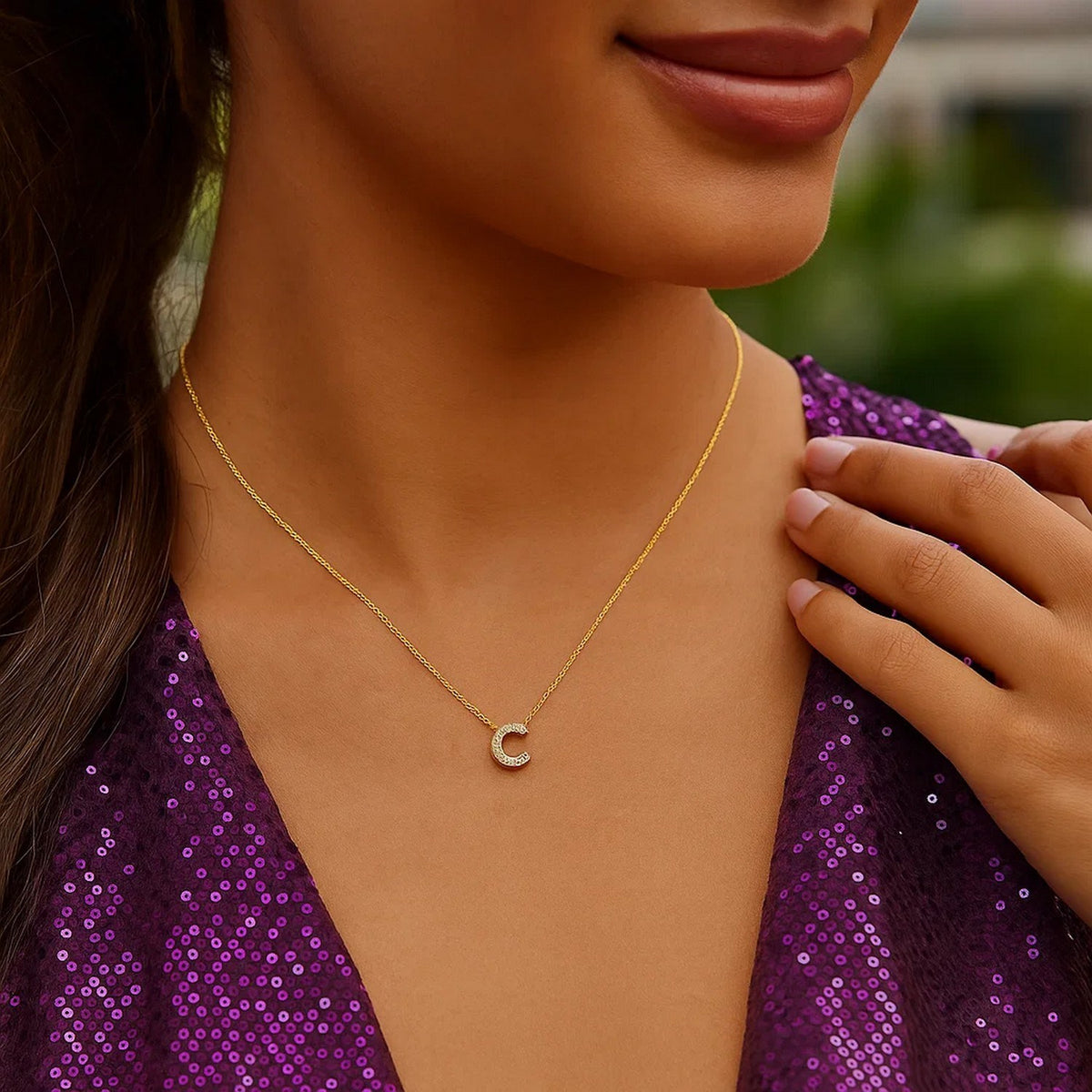 Mini Diamond C Initial Pendant Necklace in 14K Yellow Gold