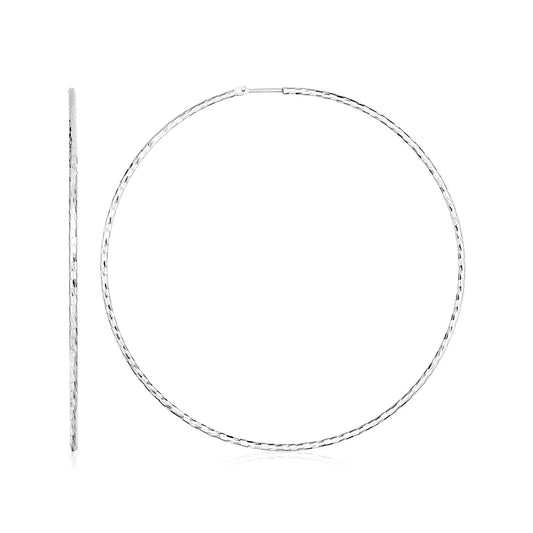 Large Textured Round Hoop Earrings in Sterling Silver (1.6x60mm)