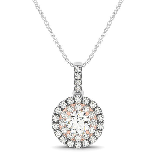 Round Halo Diamond Pendant in 14K White & Rose Gold (1/2 cttw)