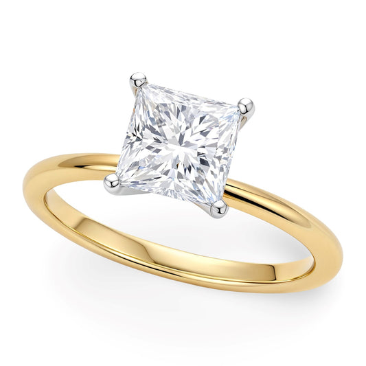 1 Carat Princess Lab Grown IGI Diamond Solitaire in 14K Yellow Gold G/VS1