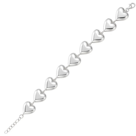 Puffed Hearts Bracelet in Rhodium-Plated Sterling Silver