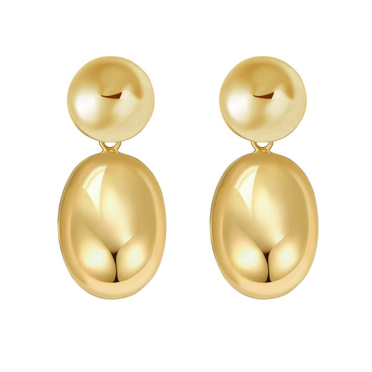 Puffed Oval Double Button Drop Earrings in Rhodium Silver