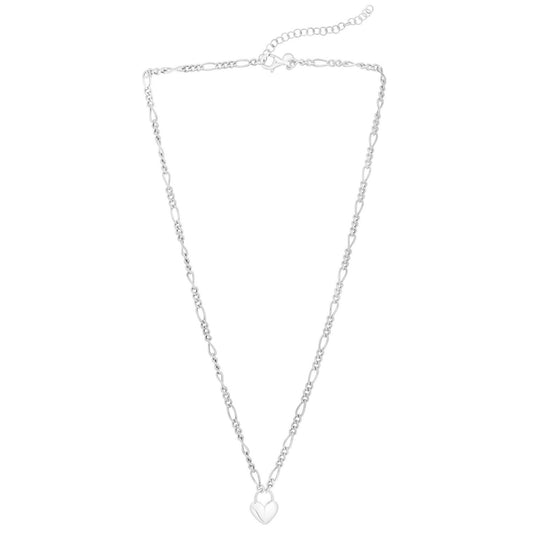 Heart Padlock Figaro Necklace in Rhodium-Plated Sterling Silver