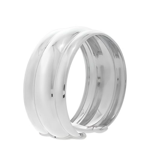 Bold Ribbed Cuff Bangle in Rhodium-Plated Silver