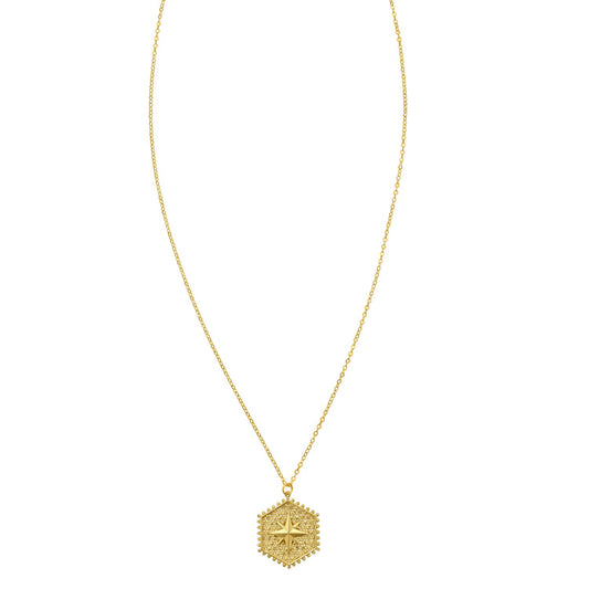 North Star Hexagon Necklace in 14K Yellow Gold