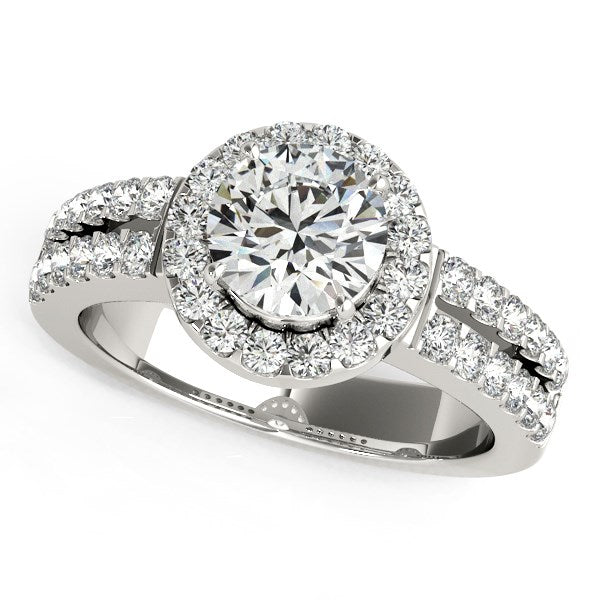 Halo Diamond Engagement Ring With Double Row Band in 14K White Gold (1 3/8 cttw)