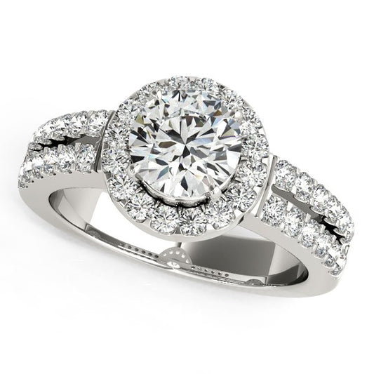 Halo Diamond Engagement Ring With Double Row Band in 14K White Gold (1 3/8 cttw)