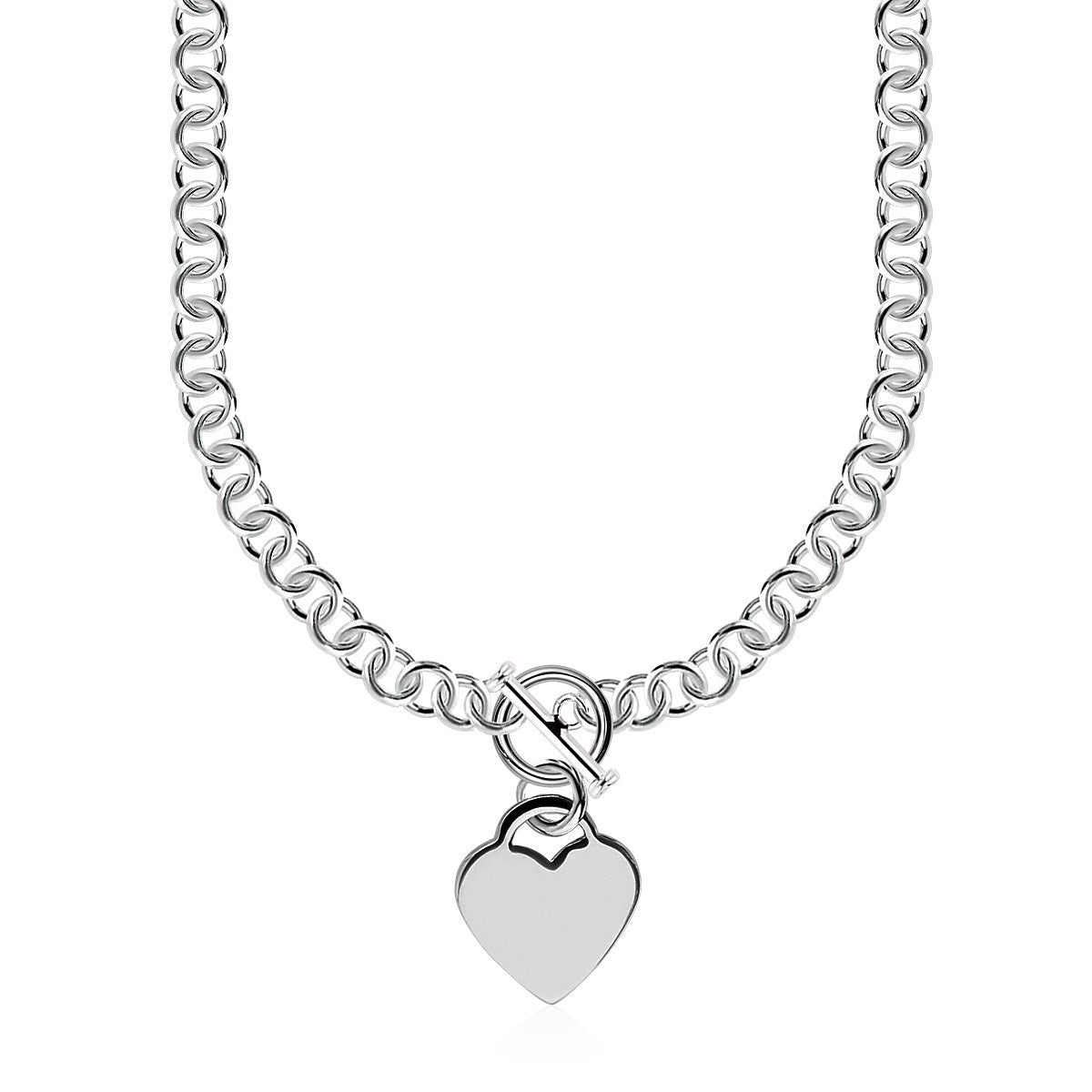 Heart Toggle Charm Rolo Chain in Rhodium Silver