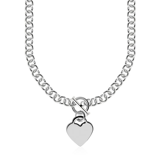 Heart Toggle Charm Rolo Chain in Rhodium Silver