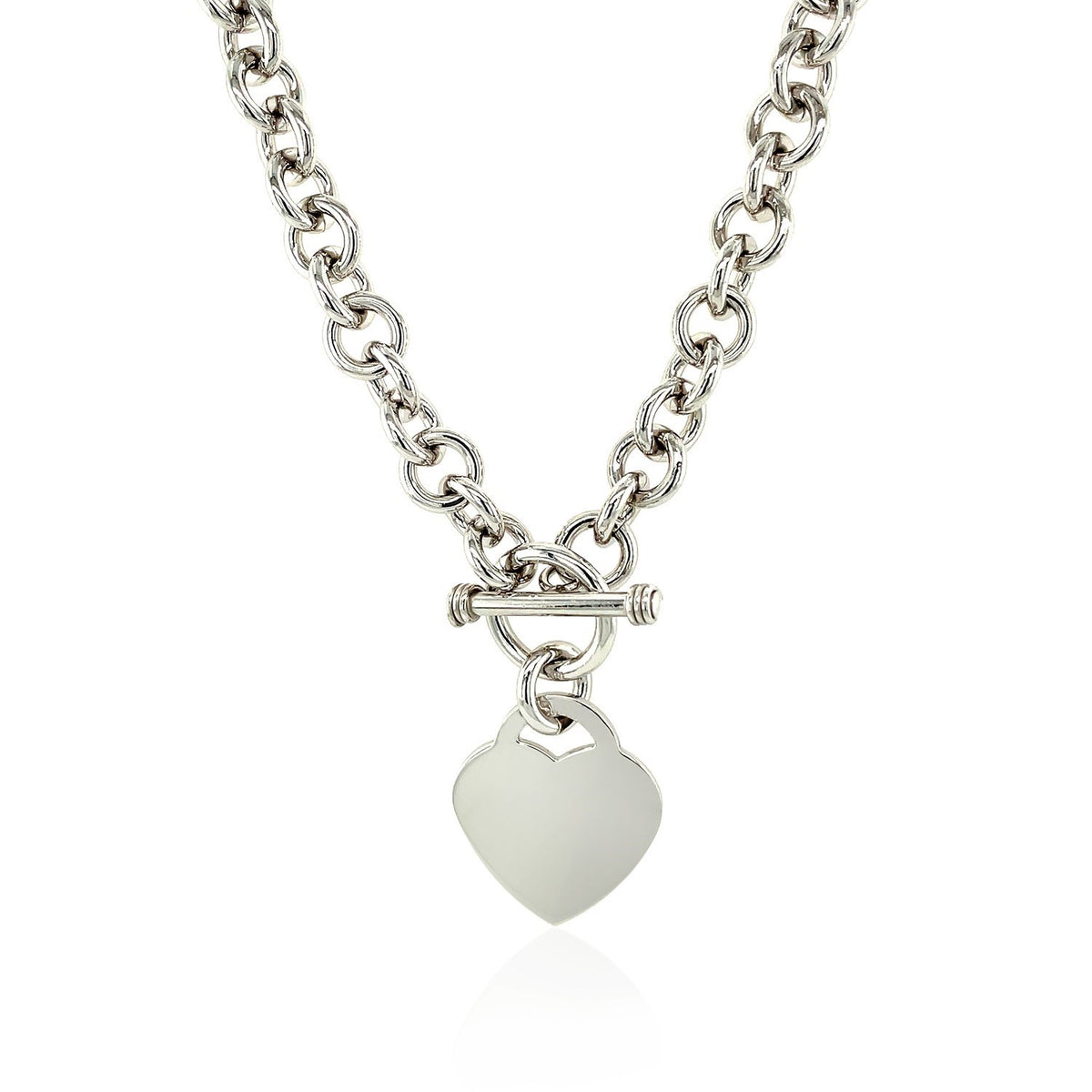 Heart Toggle Charm Rolo Chain in Rhodium Silver