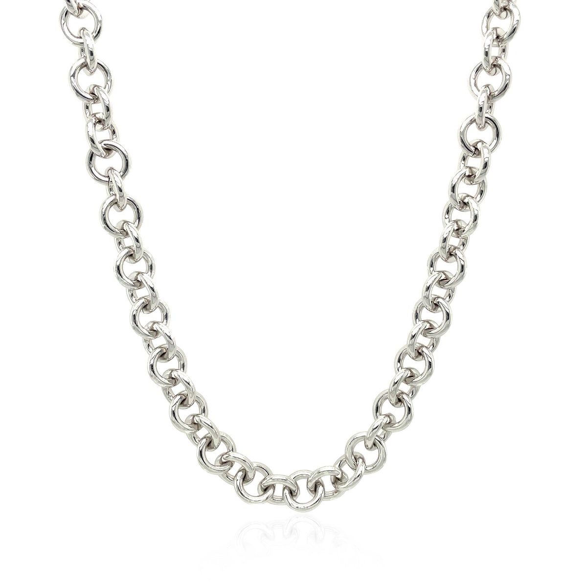 Rhodium Rolo Chain Necklace with Heart Toggle Charm