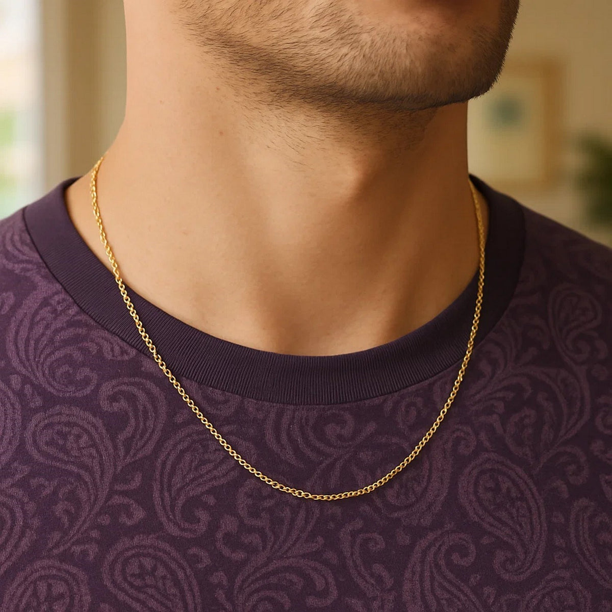 Diamond-Cut Rolo Chain Necklace in 14K Yellow Gold, worn