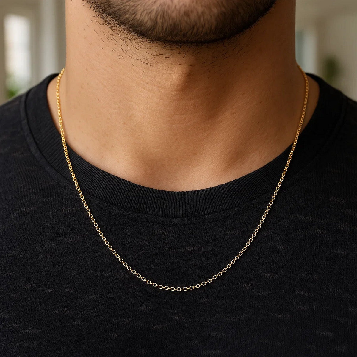 Diamond-Cut Rolo Chain Necklace in 14K Yellow Gold, worn