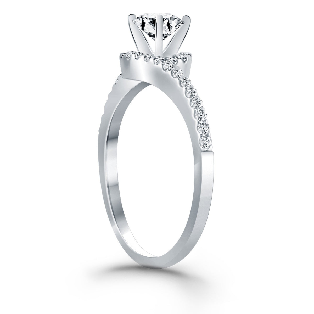 Bypass Swirl Diamond Halo Engagement Ring in 14K White Gold
