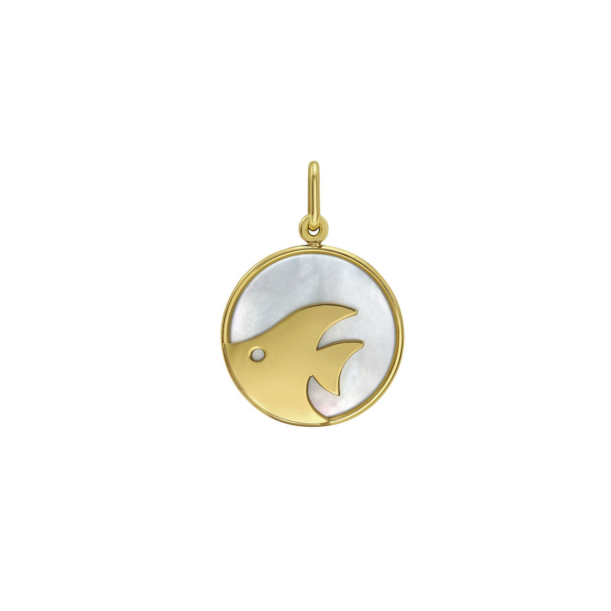 Fish MOP Charm Pendant in 14K Yellow Gold